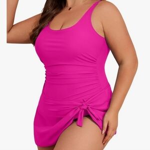 Tummy Control Vibrant Pink Swimsuit Dress Large